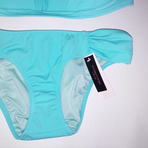 Victoria Secret Swim Bikini 32DD Top XS Bottom Aqua Seafoam Glow Push Up Halter - Picture 5 of 8